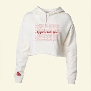 MR Eatwell Appreciate You Familiar Crop Hoodie Cream Cheese Lounge Comfy Large